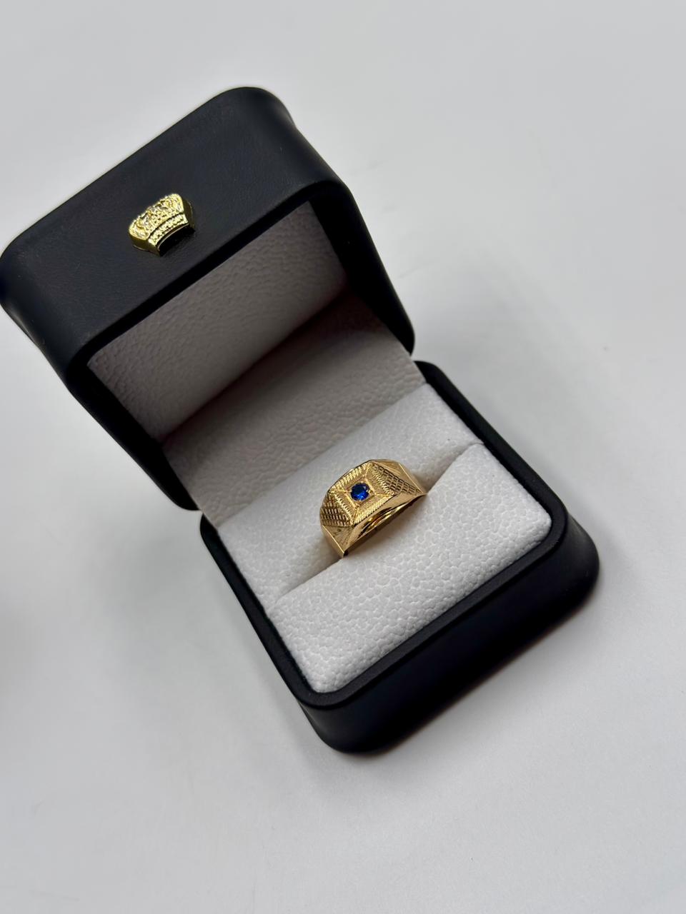 Anillo Tipo Sello Circón Azul Zafiro