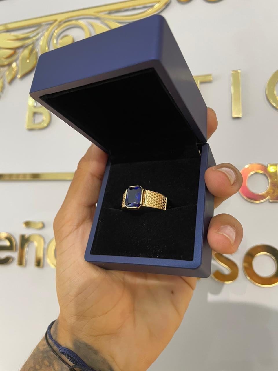 Anillo Tipo Sello Circón Azul