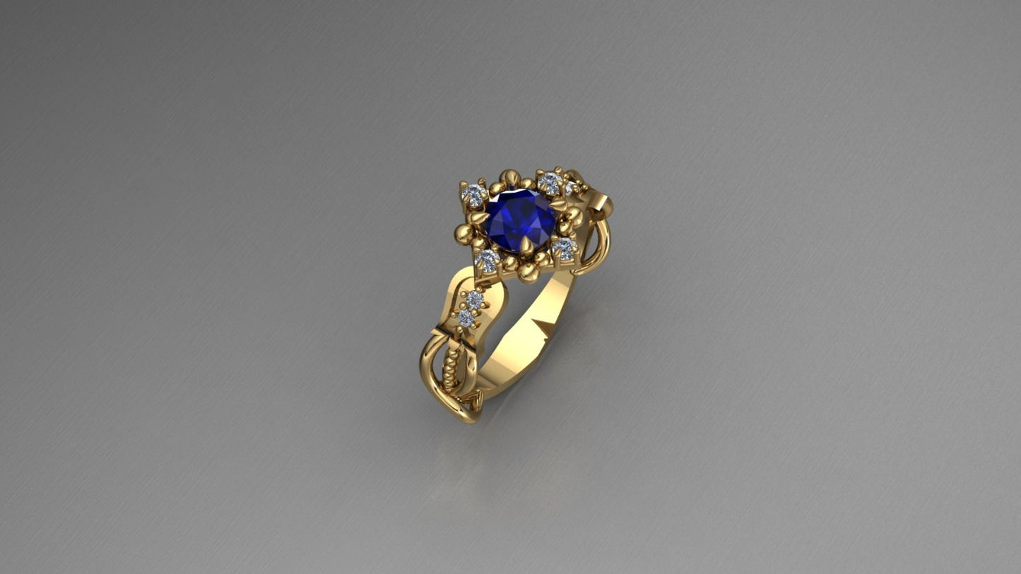 Anillo Solitario Zafiro Natural