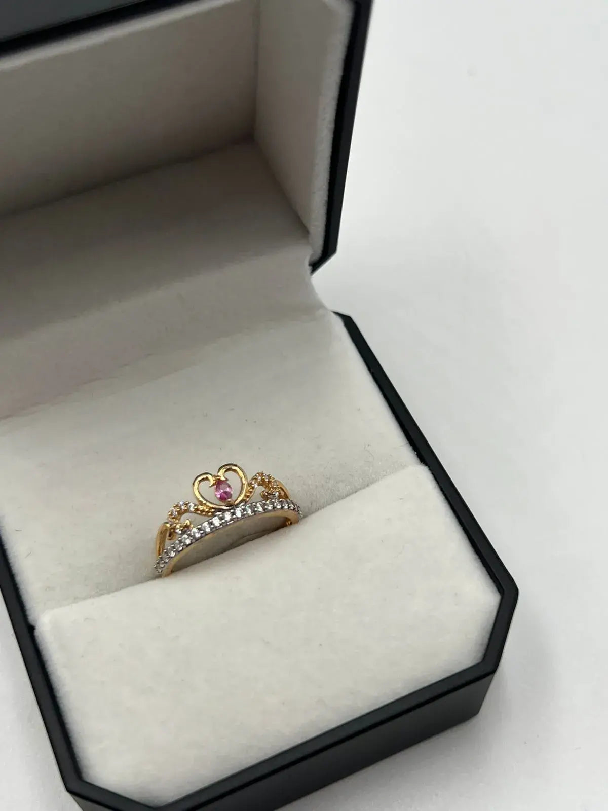 Anillo Corona Circon Blanco Y Rosado